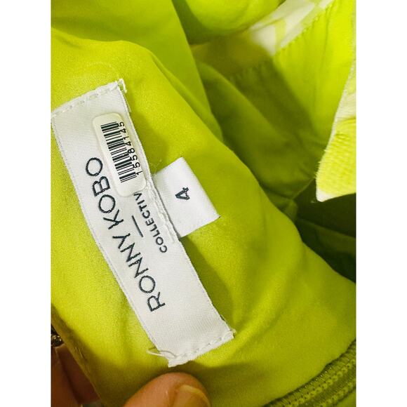 RONNY KOBO X RTR Green Printed Knotted Neckline Waist Cutout Dress Size 4 - Picture 7 of 16